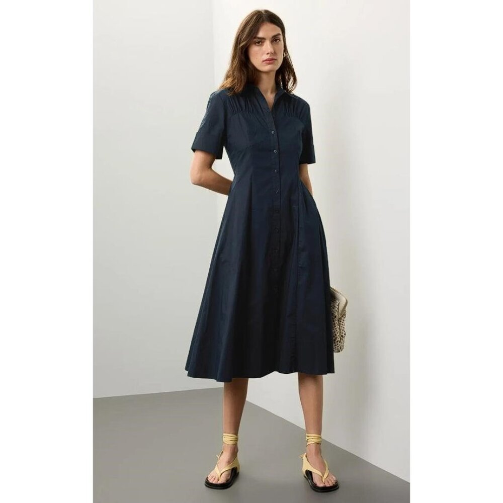 CLUB MONACO Women's Cotton Poplin Dress Size 12 In Navy